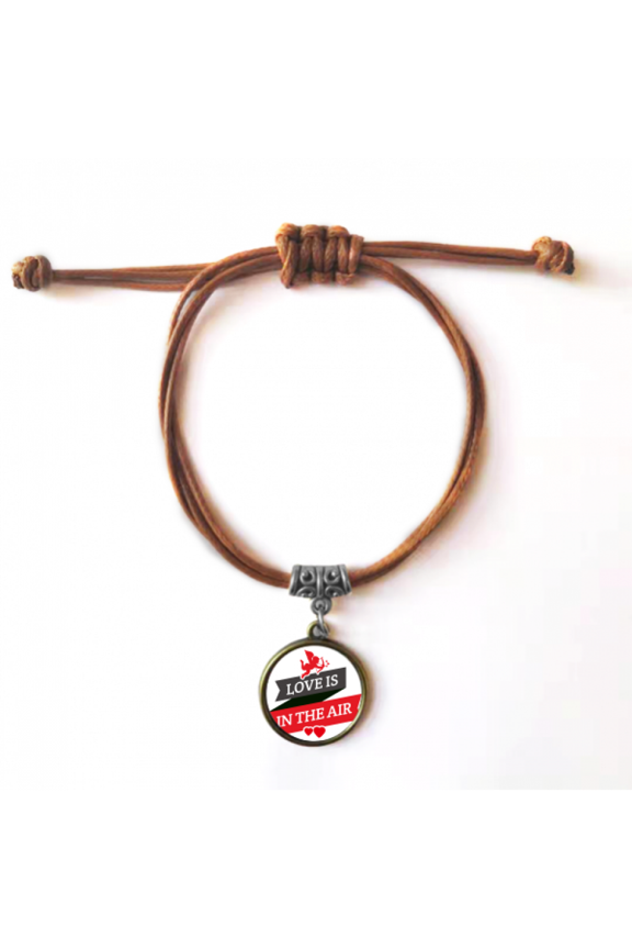 valentine's day love is in the air bracelet leather hide wristband brown jewelry