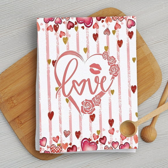 valentines day decor for Women Towel Valentine's Day Kitchen Decoration Towel Microfiber Home Tablecloth Digital Printing Towel