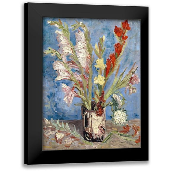 van Gogh, Vincent 12x14 Black Modern Framed Museum Art Print Titled - Vase with Gladioli and China Asters