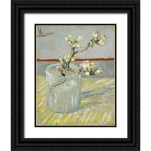 van Gogh, Vincent 12x14 Black Ornate Wood Framed with Double Matting Museum Art Print Titled - Sprig of flowering almond in a glass