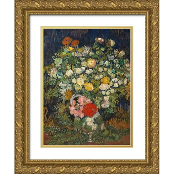 van Gogh, Vincent 12x14 Gold Ornate Wood Framed with Double Matting Museum Art Print Titled - Bouquet of Flowers in a Vase