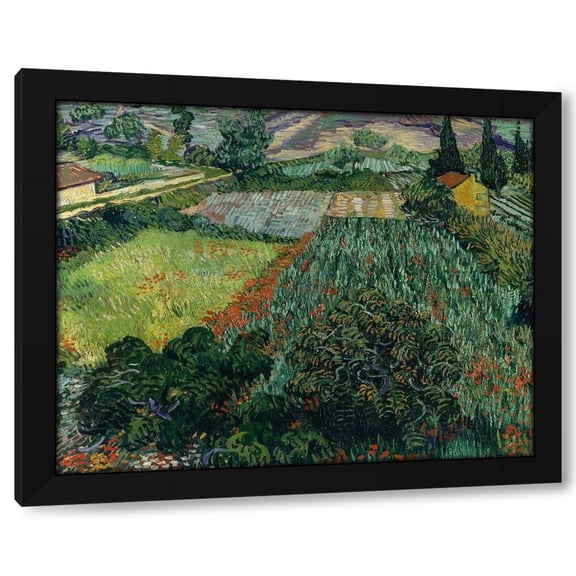 Vincent van Gogh 14x12 Black Modern Wood Framed Wall Art Titled - Field with Poppies