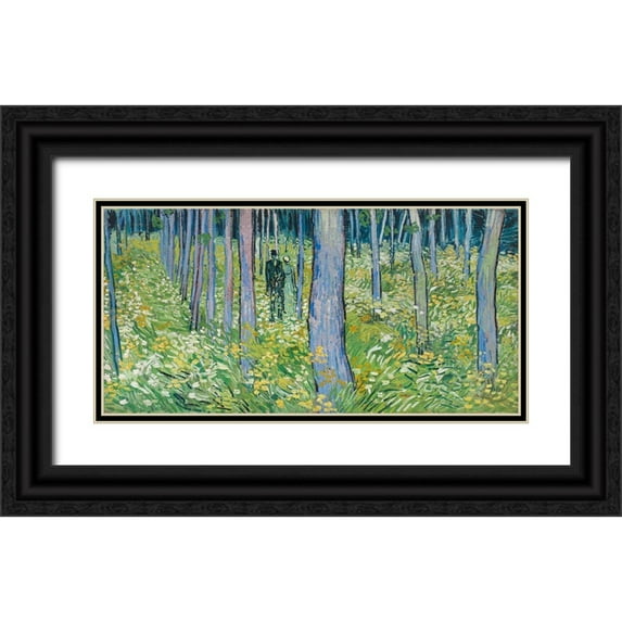 van Gogh, Vincent 18x11 Black Ornate Wood Framed with Double Matting Museum Art Print Titled - Undergrowth with two Figures