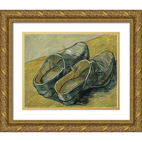 van Gogh, Vincent 18x15 Gold Ornate Wood Framed with Double Matting Museum Art Print Titled - A pair of leather clogs