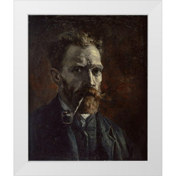 van Gogh, Vincent 20x24 White Modern Wood Framed Museum Art Print Titled - Self-portrait with pipe