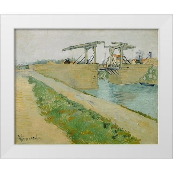 van Gogh, Vincent 24x20 White Modern Wood Framed Museum Art Print Titled - The Langlois bridge