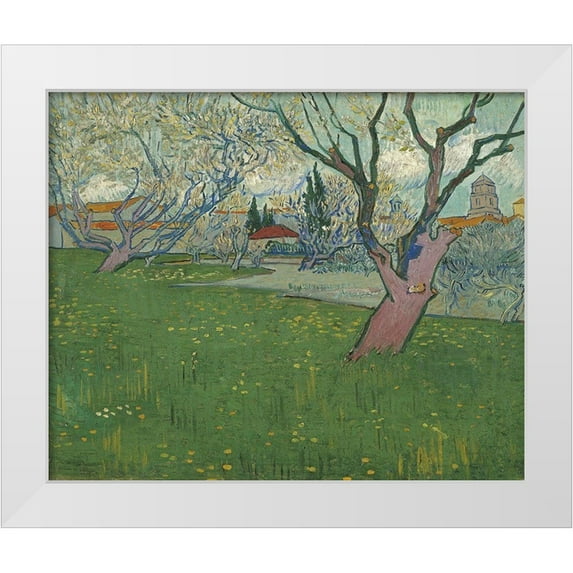 van Gogh, Vincent 31x26 White Modern Wood Framed Museum Art Print Titled - Orchards in blossom, view of Arles