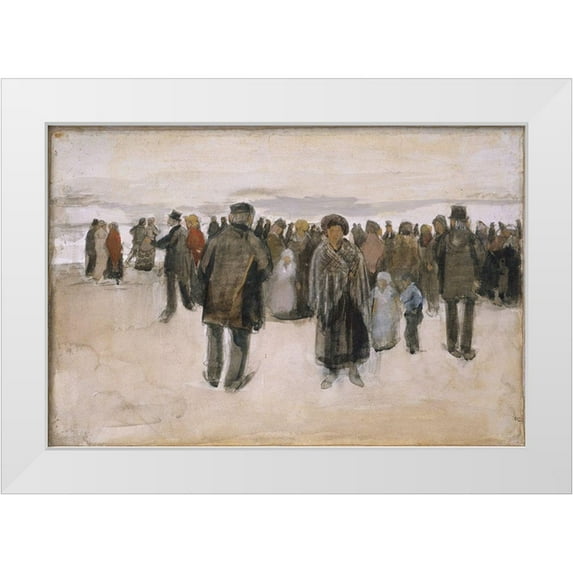 van Gogh, Vincent 32x23 White Modern Wood Framed Museum Art Print Titled - Beach at Scheveningen