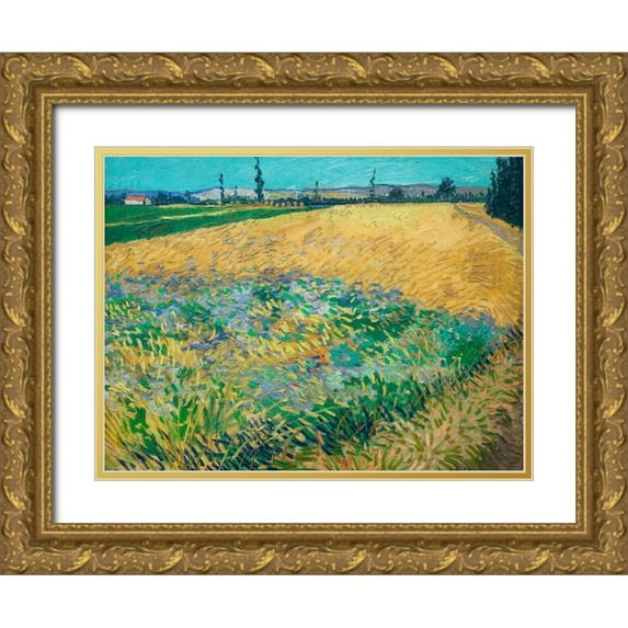 van Gogh, Vincent 32x25 Gold Ornate Wood Framed with Double Matting Museum Art Print Titled - Wheatfield