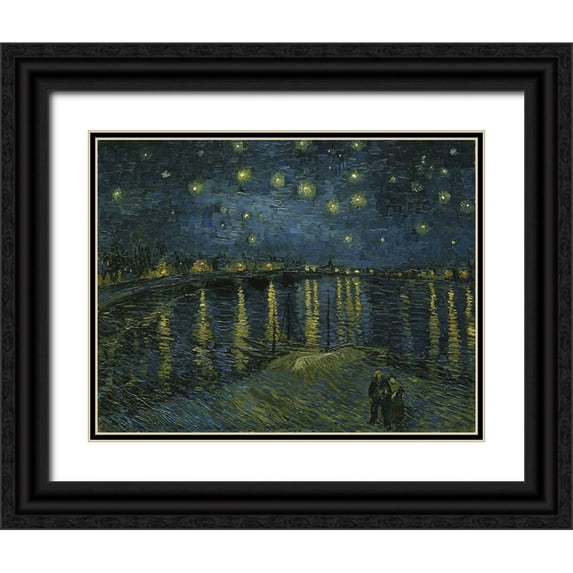 van Gogh, Vincent 32x26 Black Ornate Wood Framed with Double Matting Museum Art Print Titled - Starry Night
