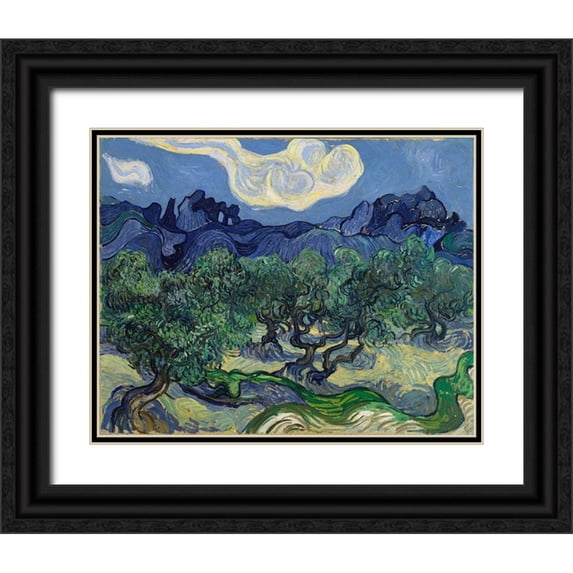 van Gogh, Vincent 32x26 Black Ornate Wood Framed with Double Matting Museum Art Print Titled - The Olive Trees
