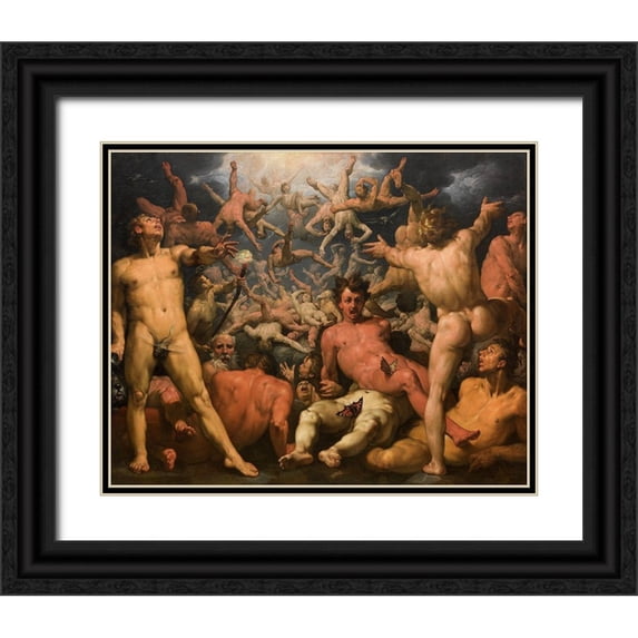 van Haarlem, Cornelis 18x15 Black Ornate Wood Framed with Double Matting Museum Art Print Titled - The Fall of the Titans
