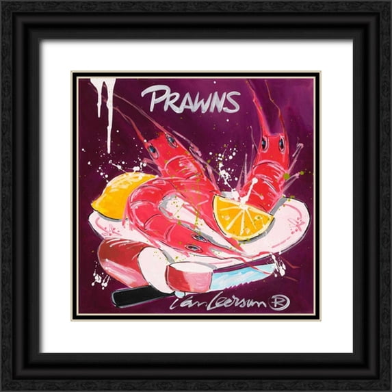 van Leersum, El 26x26 Black Ornate Wood Framed with Double Matting Museum Art Print Titled - Prawns