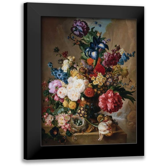 van Os, Jan 19x24 Black Modern Framed Museum Art Print Titled - Poppies Peonies and other Flowers in a Terracotta Vase