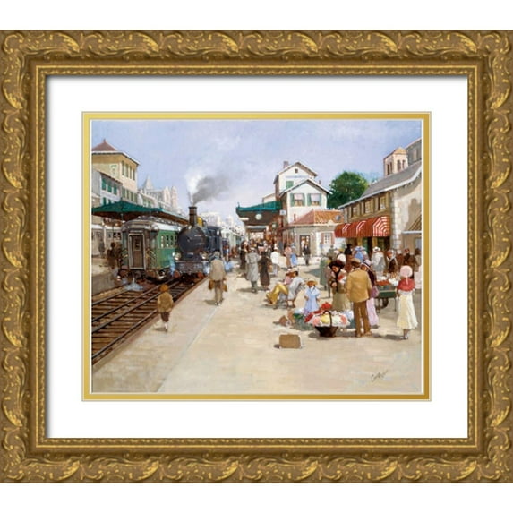 van Rooijen, Carel 14x12 Gold Ornate Wood Framed with Double Matting Museum Art Print Titled - Old trainstation I