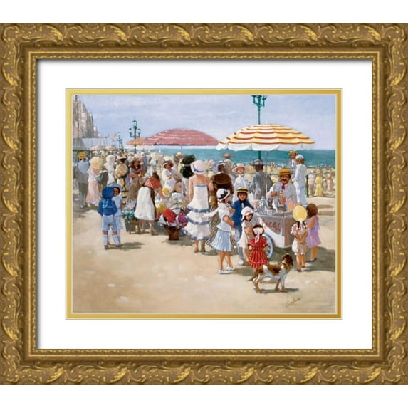 van Rooijen, Carel 23x20 Gold Ornate Wood Framed with Double Matting Museum Art Print Titled - Beach old times III