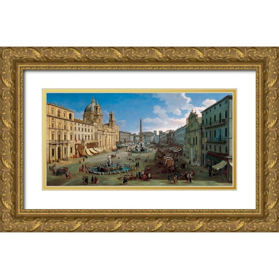 van Wittel, Gaspar 24x14 Gold Ornate Wood Framed with Double Matting Museum Art Print Titled - Piazza Navona Rome