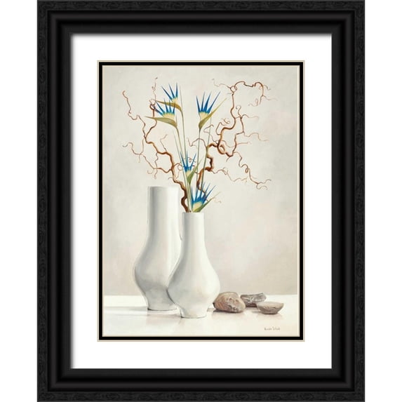 van der Valk, Karin 18x24 Black Ornate Wood Framed with Double Matting Museum Art Print Titled - Willow Twigs With Blue Flowers