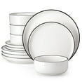 thumbnail image 1 of vancasso 12 pcs Dinnerware Sets, Plates and Bowls Set for 4, Ceramic Dinner Set, White and Black, 1 of 13