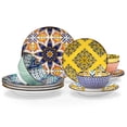 thumbnail image 1 of Malacasa 12 Pcs Dinnerware Sets, Ceramic Plates and Bowls Set, Porcelain Tableware Dishwasher Microwave Safe, Serves for 4 People, Colorful 1, 1 of 10