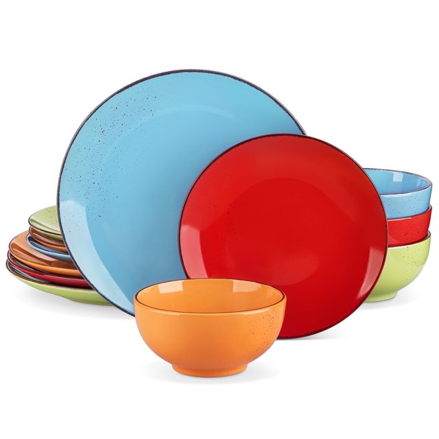 Malacasa 12 Pcs Dinnerware Sets, Ceramic Plates and Bowls Set, Porcelain Tableware Dishwasher Microwave Safe, Serves for 4 People, Bright Colors