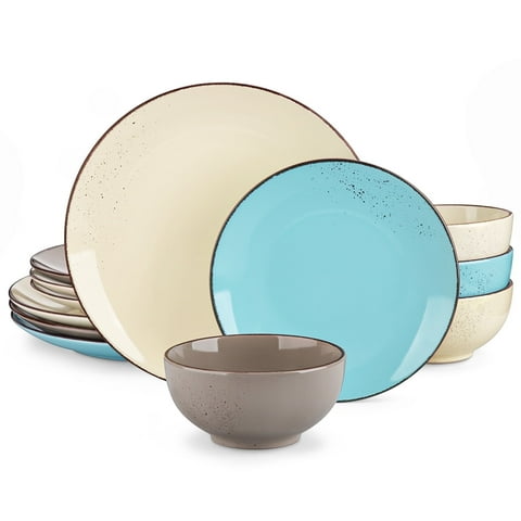 Malacasa 12 Pcs Dinnerware Sets, Ceramic Plates and Bowls Set, Porcelain Tableware Dishwasher Microwave Safe, Serves for 4 People, Light Colors