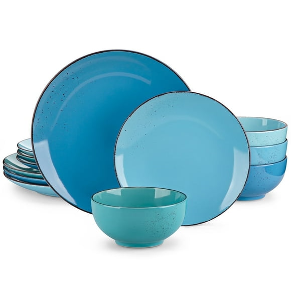 Malacasa 12 Pcs Dinnerware Sets, Ceramic Plates and Bowls Set, Porcelain Tableware Dishwasher Microwave Safe, Serves for 4 People, Ocean Colors