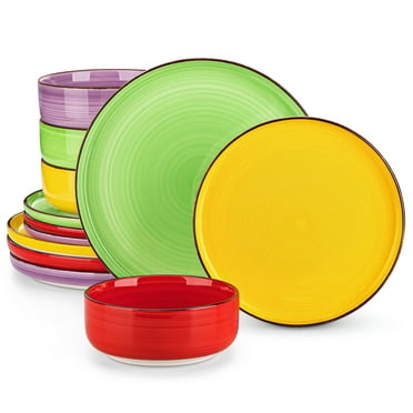 MALACASA 12 Pieces Dinnerware Sets, Plates and Bowls Set for 4, Stoneware Dinner Set, Multicolor