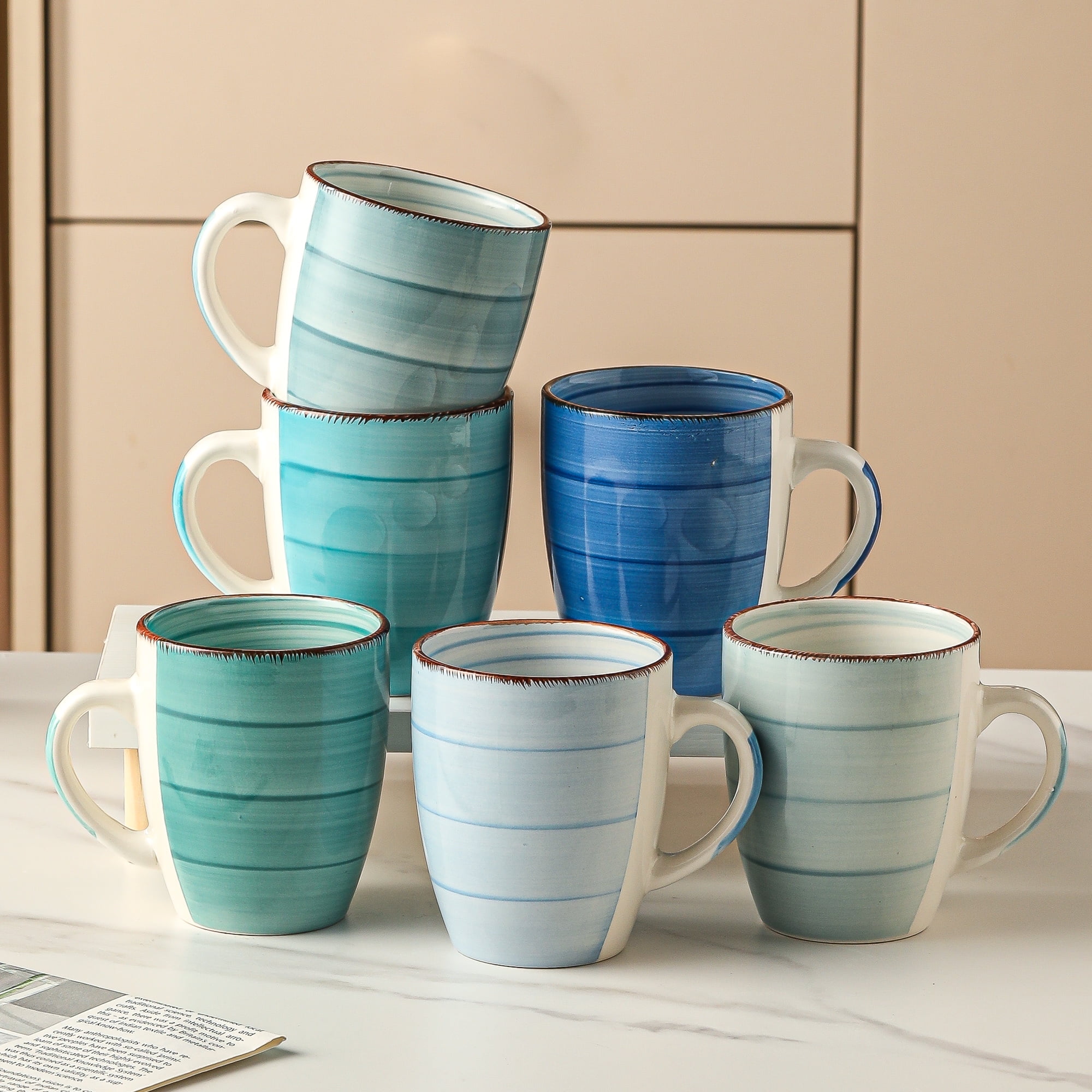 Vancasso 12oz Coffee Mugs Set Of 6 Stoneware Microwave And Oven Safe