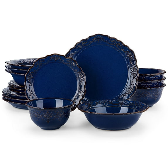 vancasso 16 pcs Dinnerware Sets, Plates and Bowls Set for 4, Stoneware Dinner Set, Blue