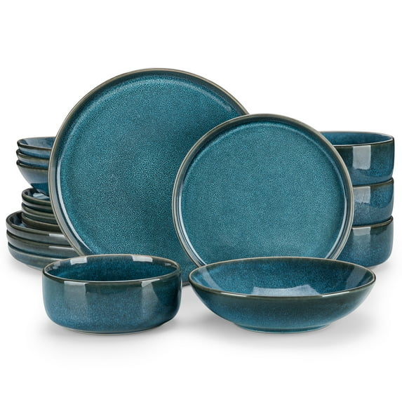 vancasso, 16 Piece Dinnerware Set, Stoneware Tableware Set For 4, Blue Dishes Plate