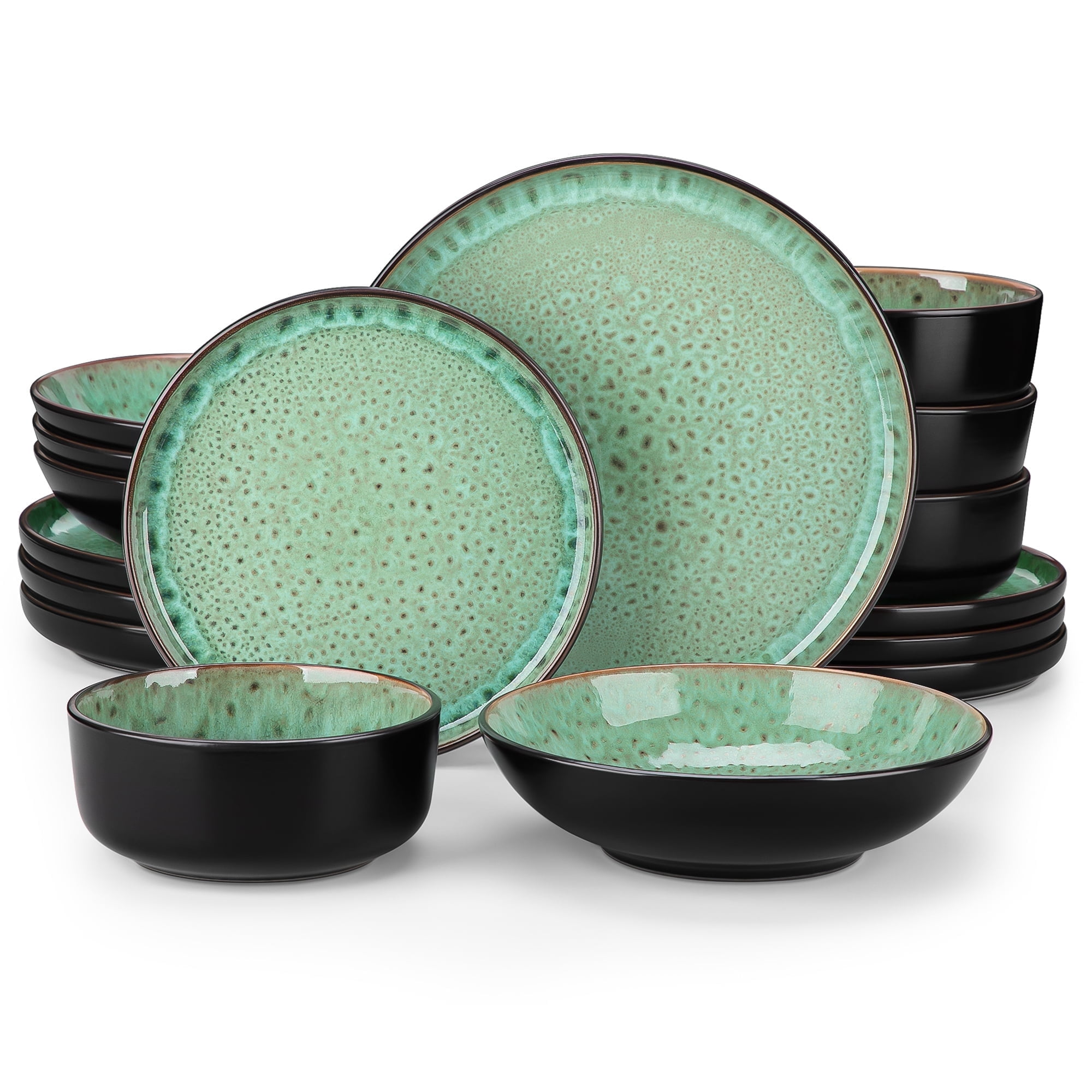 Light Green and Black Ceramic 16-Piece Dinnerware Set