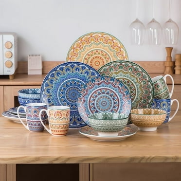 vancasso, 16 Piece Porcelain Dinnerware Set, Colourful Dinner Set, Service for 4
