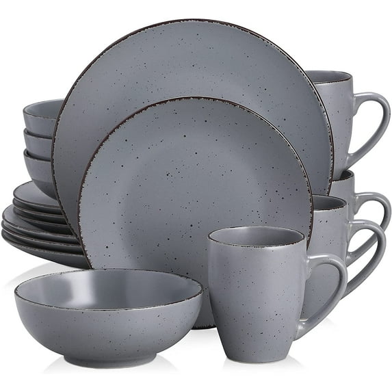 vancasso, 16-Piece Porcelain Dinnerware Set, Matte Grey Dinner Set, for 4