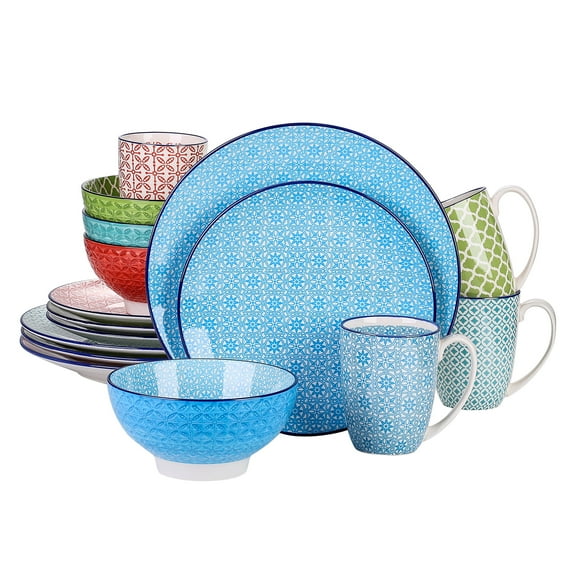 vancasso, 16-Piece Porcelain Dinnerware Set, Multicolour Dinner Set, Service for 4