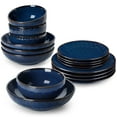 thumbnail image 1 of vancasso 16 Pieces Dinnerware Sets, Stoneware Plates and Bowls Set for 4, Blue Dish Set, Five Leaf Flower Pattern, 1 of 10