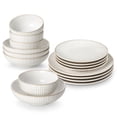 thumbnail image 1 of vancasso 16 Pieces Dinnerware Sets, Stoneware Plates and Bowls Set for 4, White Dish Set, 4 Different Patterns, 1 of 10
