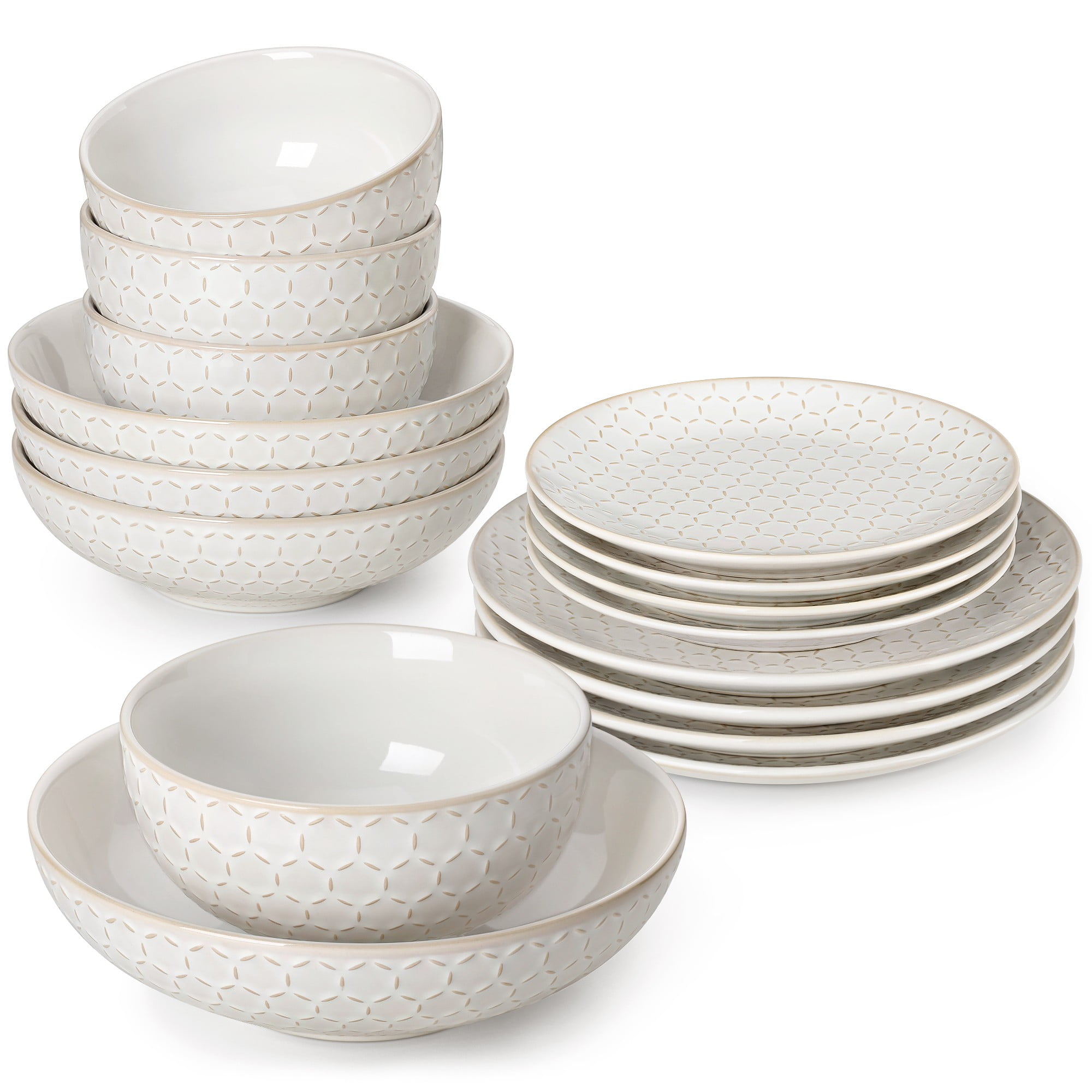 vancasso 16 Pieces Dinnerware Sets, White Dish Set, Honeycomb Pattern