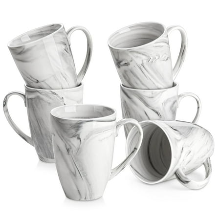 Vancasso Coffee Mugs Set of 6, 16oz Large Porcelain Mug, Ceramic Tea Cups with Handle, Dishwasher and Microwave Safe, Grey