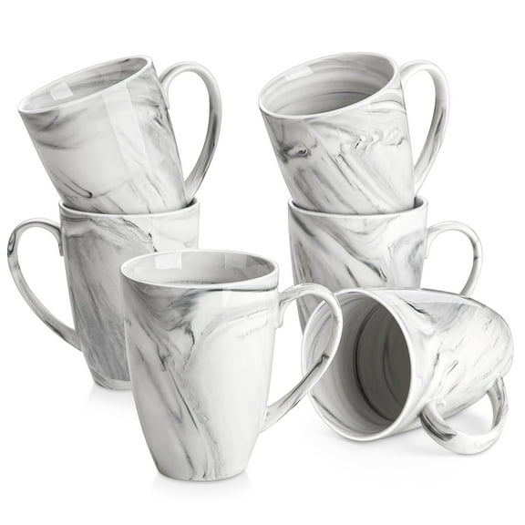 Vancasso Coffee Mugs Set of 6, 16oz Large Porcelain Mug, Ceramic Tea Cups with Handle, Dishwasher and Microwave Safe, Grey