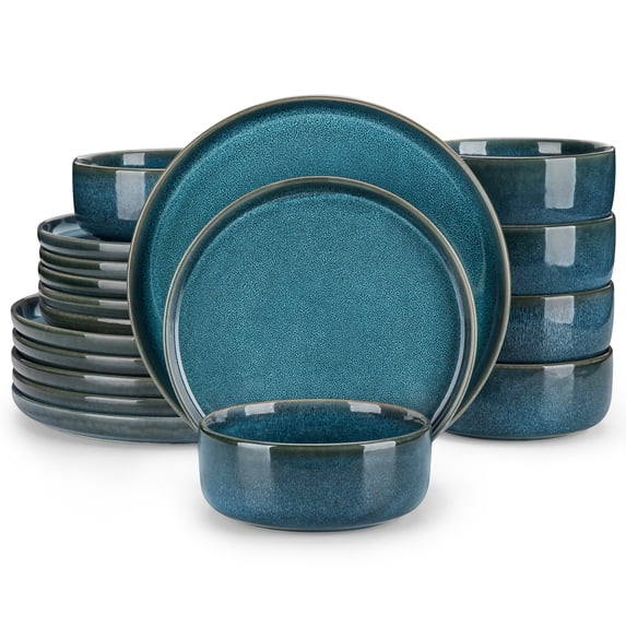 vancasso, 18 Piece Dinnerware Set, Stoneware Tableware Set For 6, Blue Dishes Plate