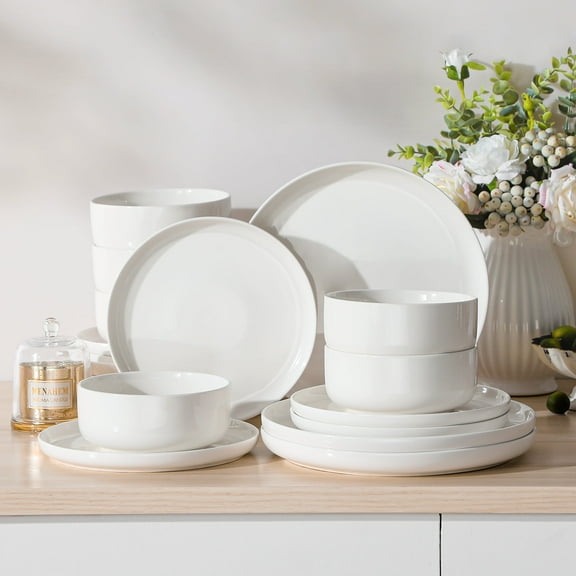 vancasso 18 Pieces Dinnerware Sets, Plates and Bowls Set for 4, Porcelain Dinner Set, White