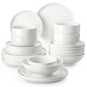 MALACASA 24 Pieces Dinnerware Sets, Plates and Bowls Set for 6, Porcelain Dinner Set, White