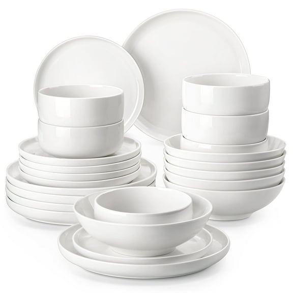 MALACASA 24 Pieces Dinnerware Sets, Plates and Bowls Set for 6, Porcelain Dinner Set, White