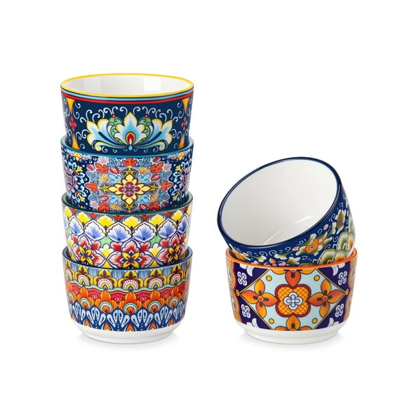 MALACASA 3 OZ Ramekins Set of 6, Porcelain Dessert Baking Dishes Cups, Small Bowl Dip