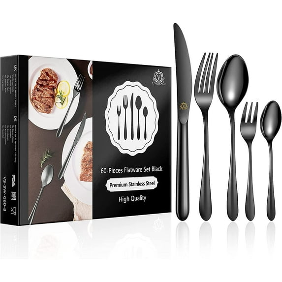 vancasso 30 Piece Silverware Sets , Stainless Steel Knife and Fork for 6，Multi color Squre handle
