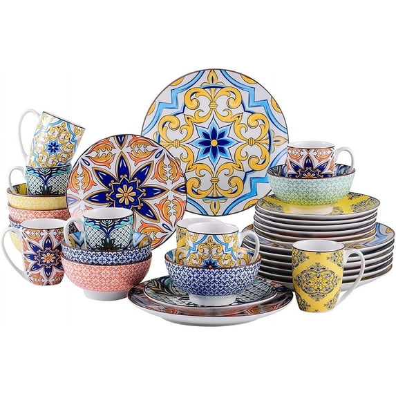 vancasso, 32-Piece Porcelain Dinnerware Set, Multicolour Dinner Set, Service for 8