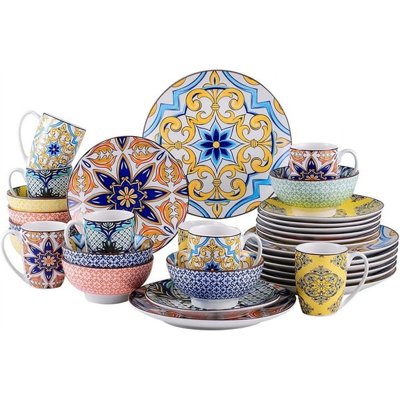 vancasso, 32-Piece Porcelain Dinnerware Set, Multicolour Dinner Set, Service for 8
