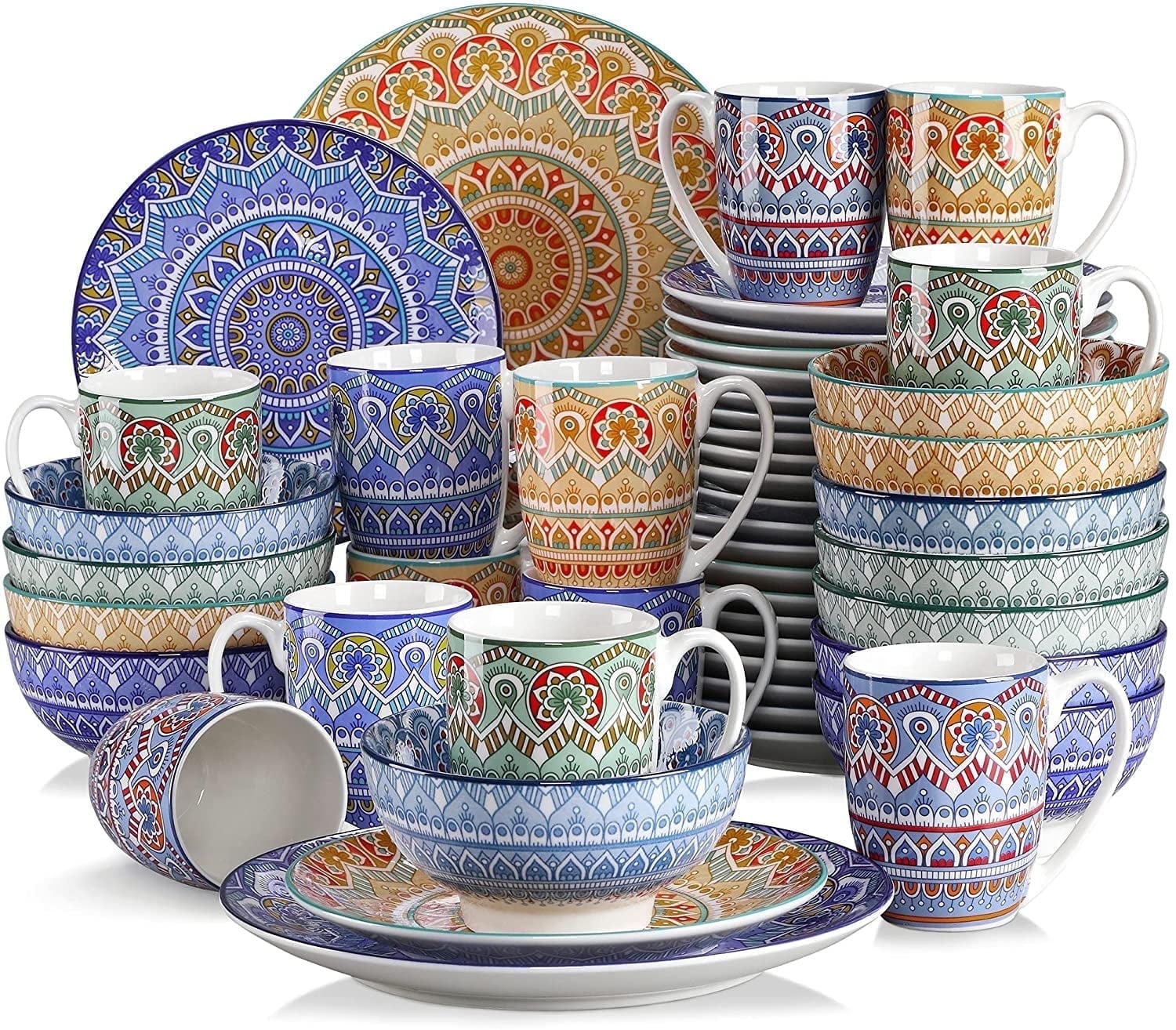 vancasso 48 Pieces Porcelain Dinner Set for 12 Mandala Dinnerware Dish ...