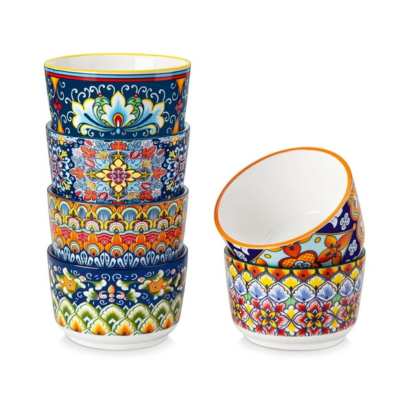 MALACASA 5 OZ Ramekins Set of 6, Porcelain Dessert Baking Dishes Cups, Medium Bowl Dip or Baking